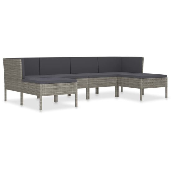6-delige Loungeset met kussens poly rattan grijs MeubelReus