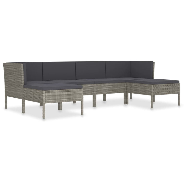 6-delige Loungeset met kussens poly rattan grijs MeubelReus