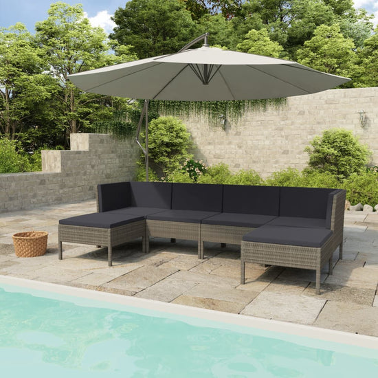 6-delige Loungeset met kussens poly rattan grijs MeubelReus