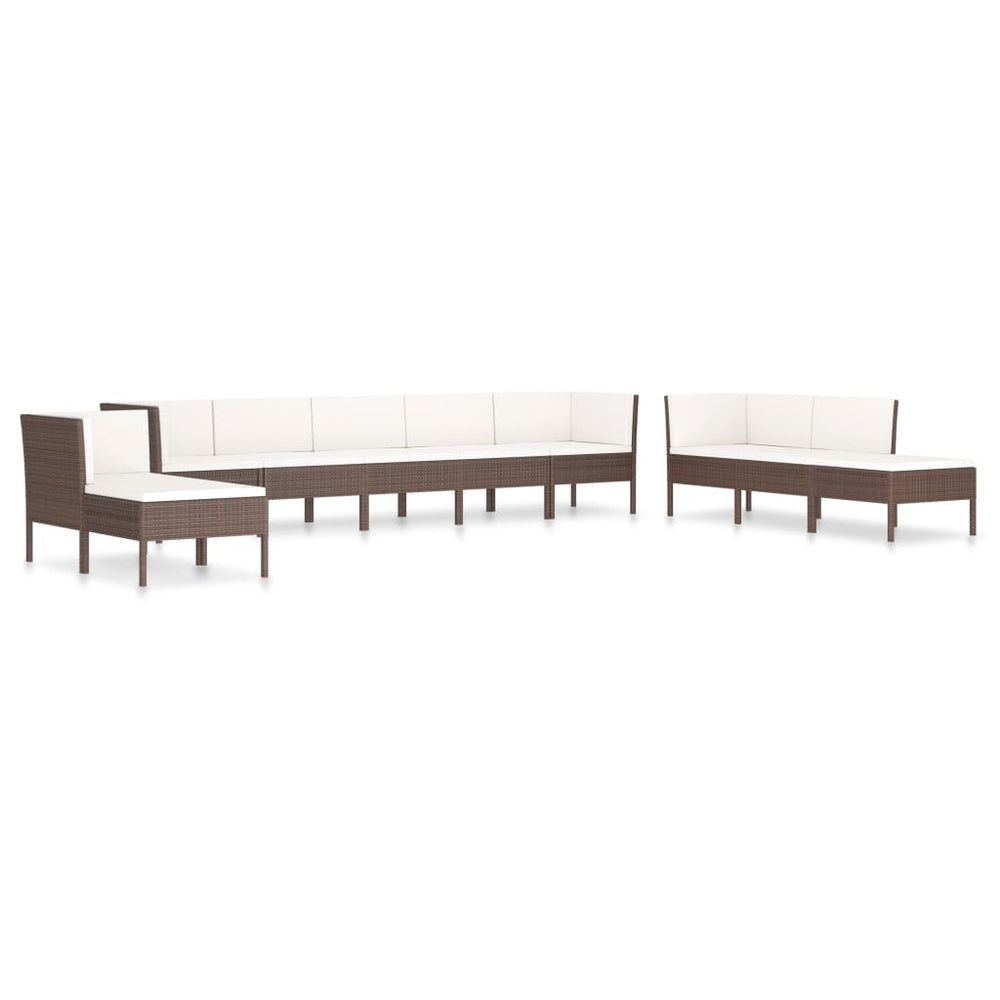 10-delige Loungeset met kussens poly rattan bruin MeubelReus