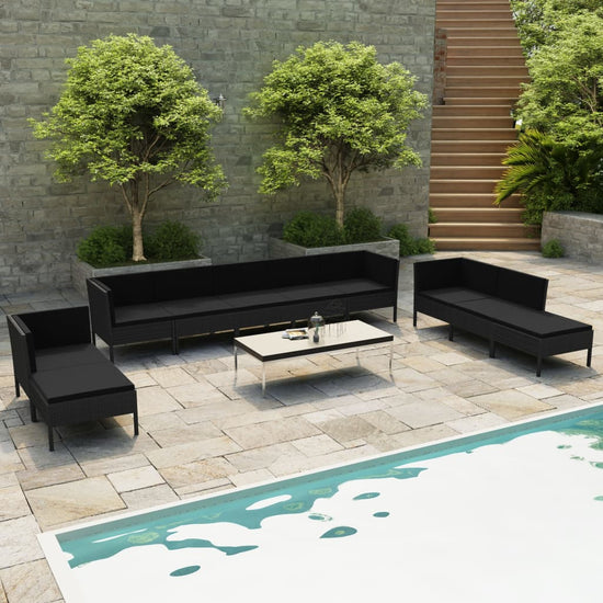 10-delige Loungeset met kussens poly rattan zwart MeubelReus