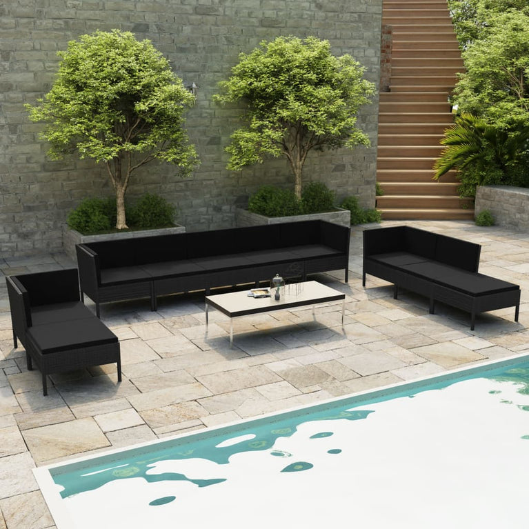 10-delige Loungeset met kussens poly rattan zwart MeubelReus