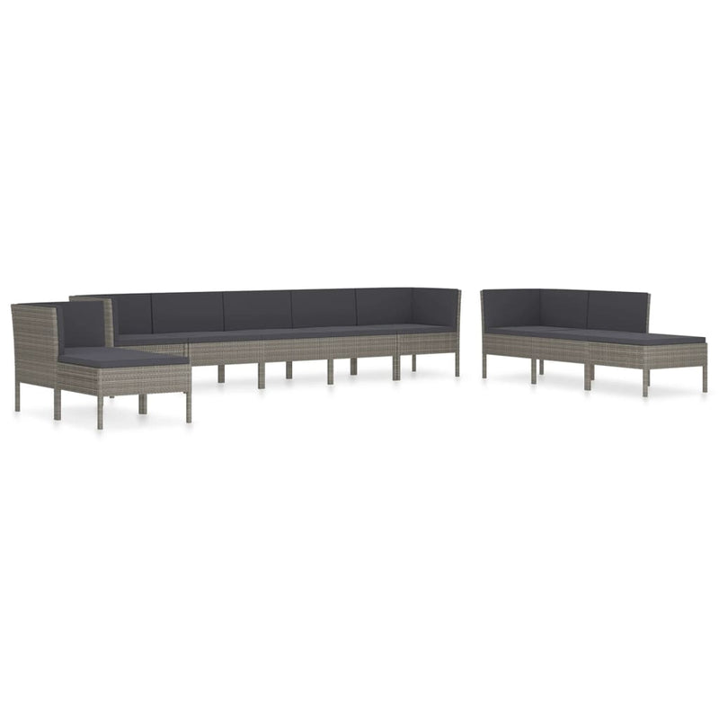 10-delige Loungeset met kussens poly rattan grijs MeubelReus