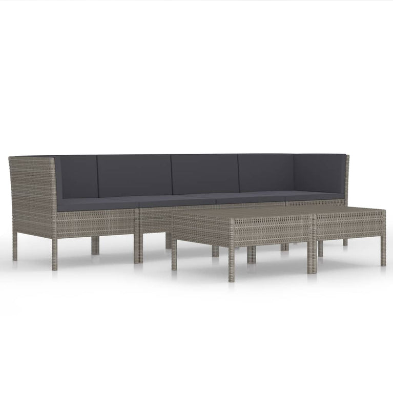 6-delige Loungeset met kussens poly rattan grijs MeubelReus