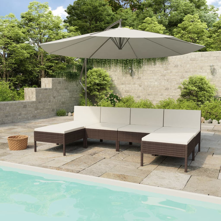 6-delige Loungeset met kussens poly rattan bruin MeubelReus