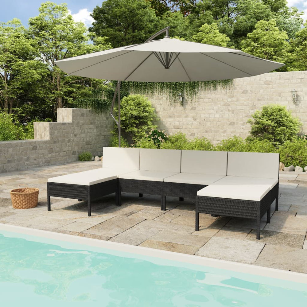 6-delige Loungeset met kussens poly rattan zwart MeubelReus