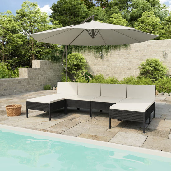 6-delige Loungeset met kussens poly rattan zwart MeubelReus