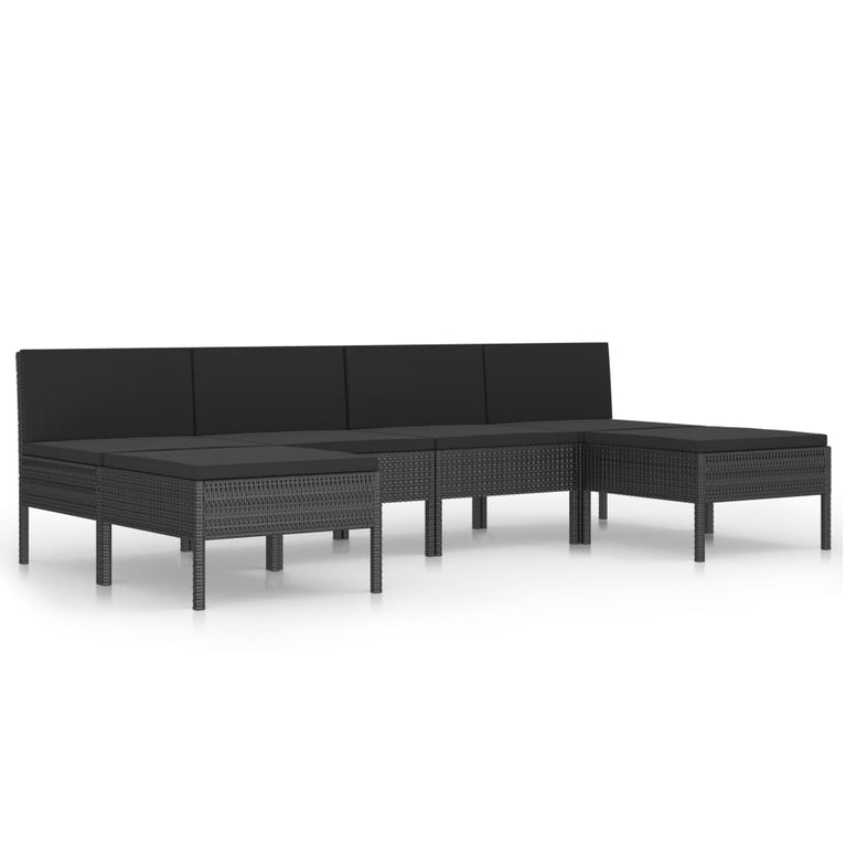 6-delige Loungeset met kussens poly rattan zwart MeubelReus