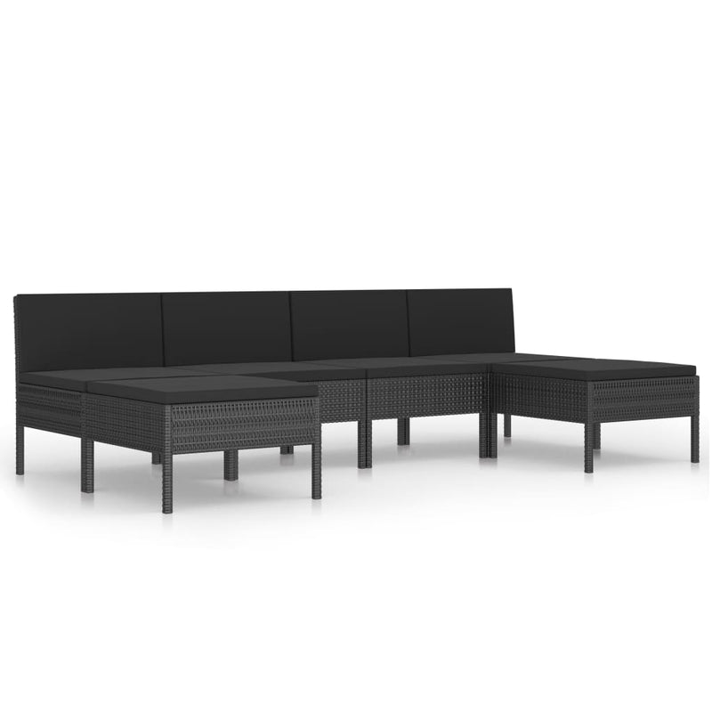 6-delige Loungeset met kussens poly rattan zwart MeubelReus