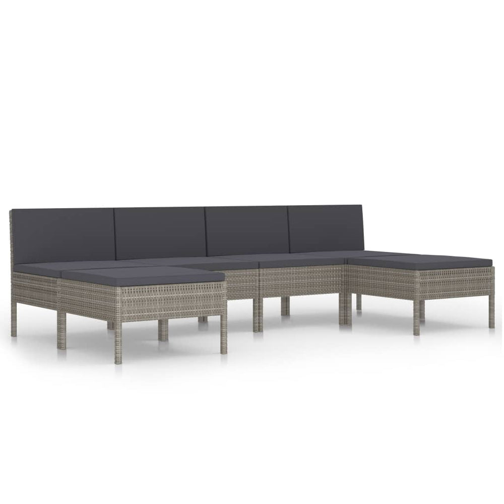 6-delige Loungeset met kussens poly rattan grijs MeubelReus