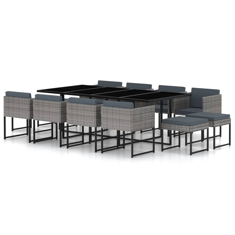 13-delige Tuinset met kussens poly rattan grijs MeubelReus