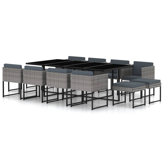 13-delige Tuinset met kussens poly rattan grijs MeubelReus
