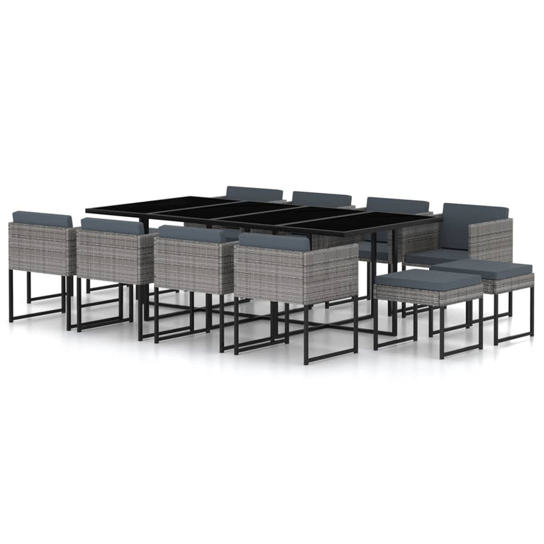 13-delige Tuinset met kussens poly rattan grijs MeubelReus