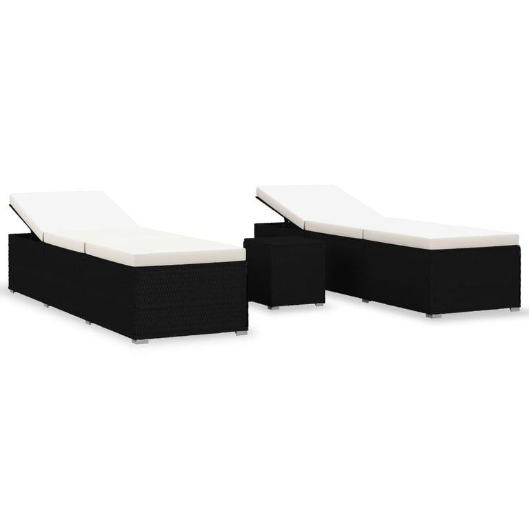 3-delige Ligbeddenset met theetafel poly rattan zwart MeubelReus
