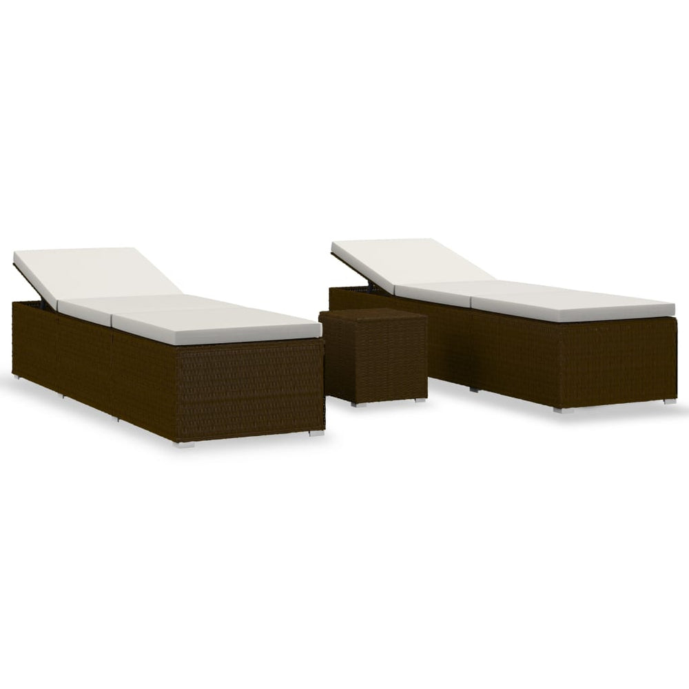 3-delige Ligbeddenset met theetafel poly rattan bruin MeubelReus