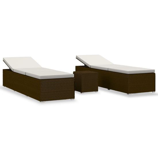 3-delige Ligbeddenset met theetafel poly rattan bruin MeubelReus