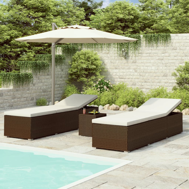 3-delige Ligbeddenset met theetafel poly rattan bruin MeubelReus