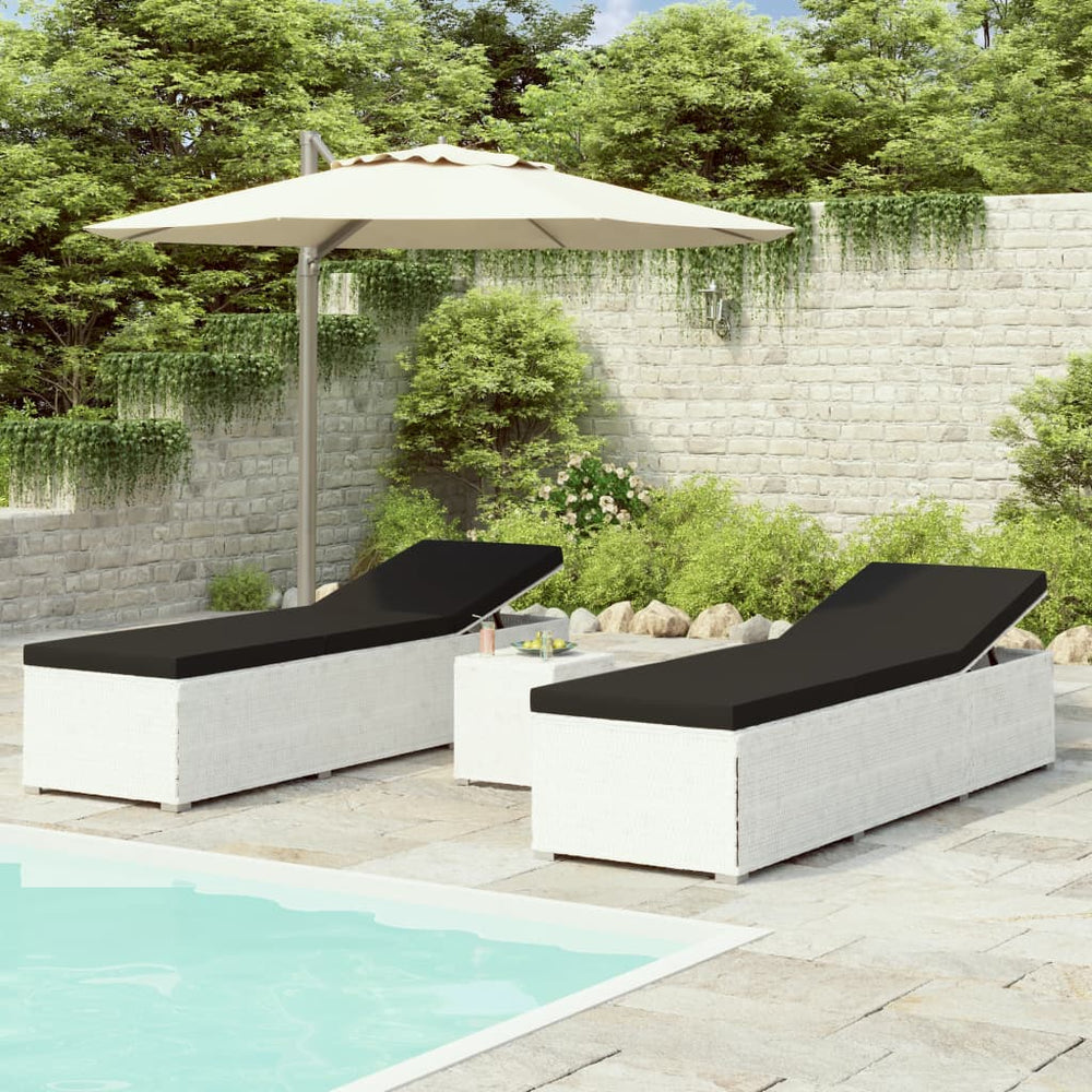 3-delige Ligbeddenset met theetafel poly rattan wit MeubelReus