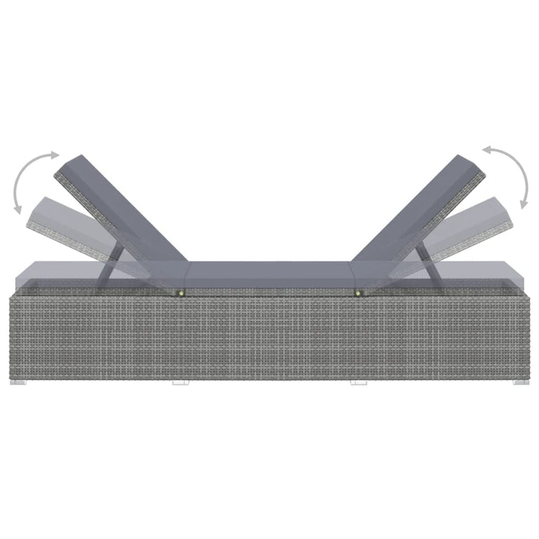 3-delige Ligbeddenset met theetafel poly rattan grijs