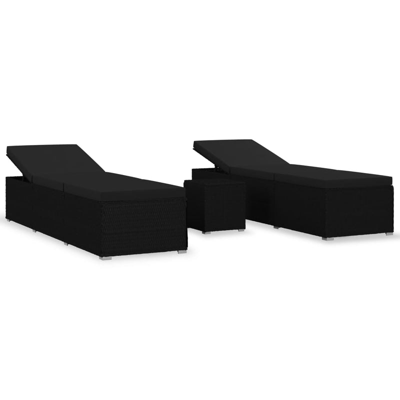 3-delige Ligbeddenset met theetafel poly rattan zwart MeubelReus