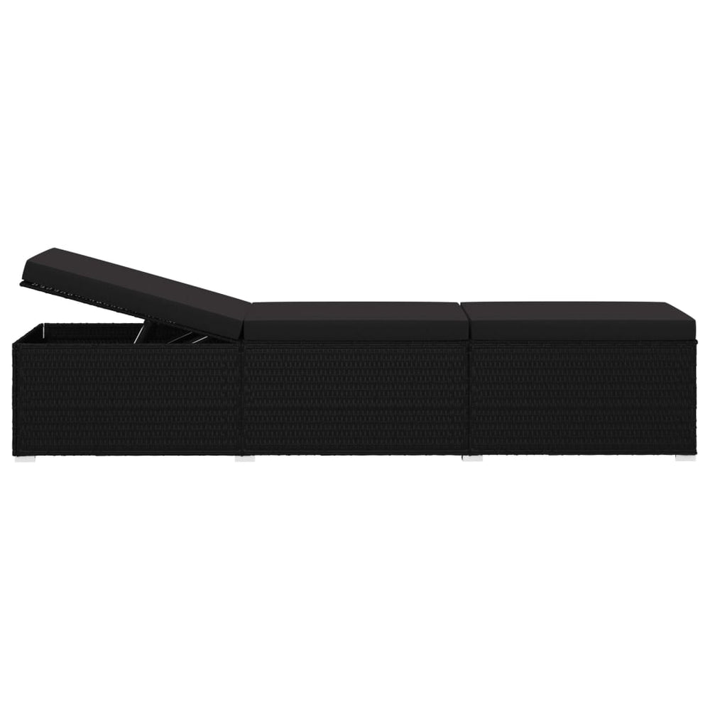 3-delige Ligbeddenset met theetafel poly rattan zwart MeubelReus