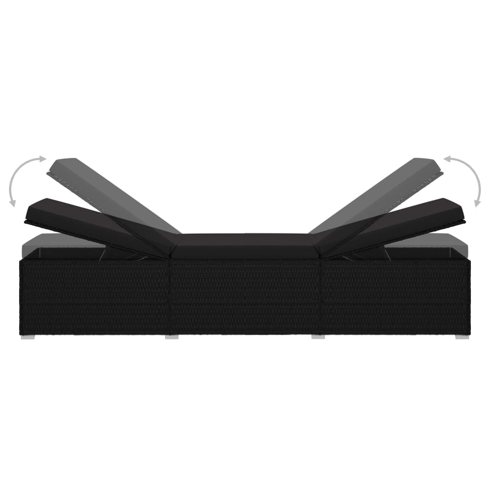 3-delige Ligbeddenset met theetafel poly rattan zwart MeubelReus
