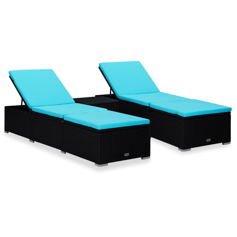 3-delige Ligbeddenset met theetafel poly rattan zwart MeubelReus