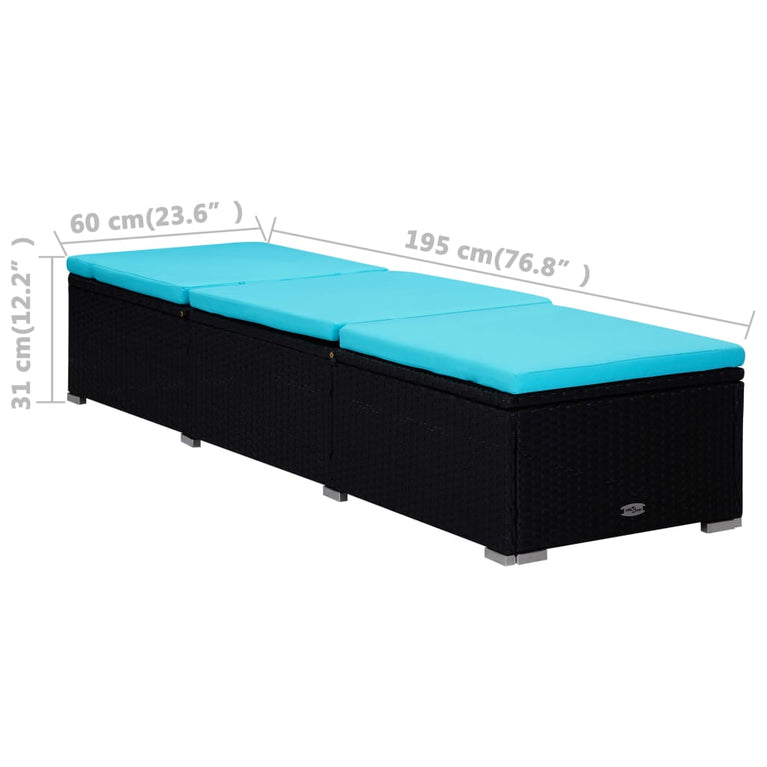 3-delige Ligbeddenset met theetafel poly rattan zwart MeubelReus