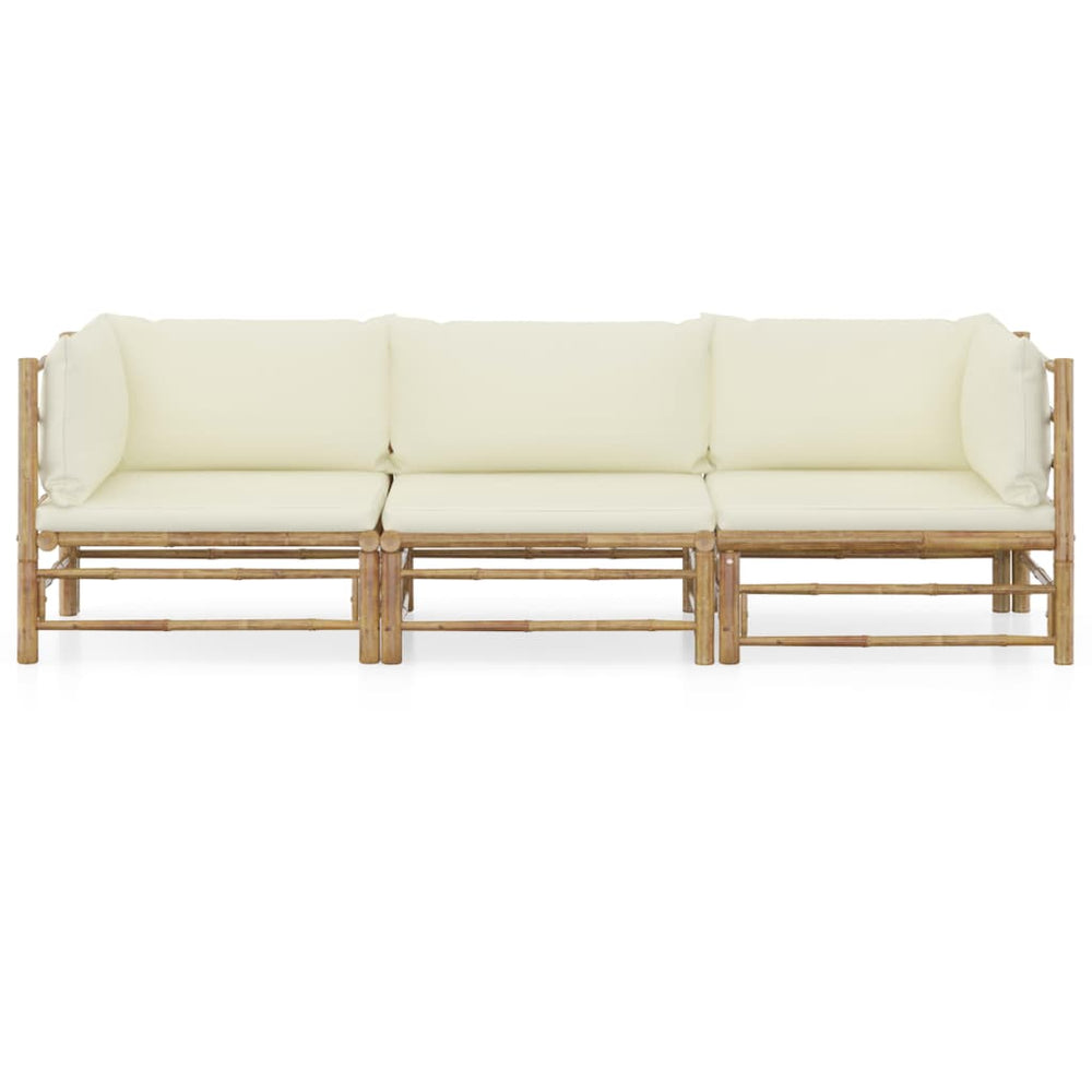 3-delige Loungeset met crèmewitte kussens bamboe MeubelReus