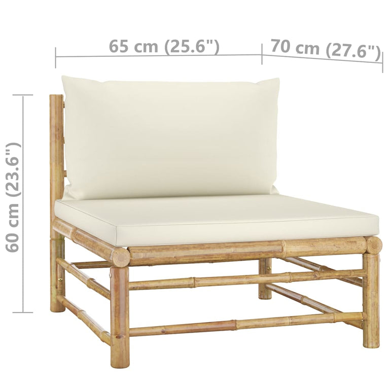 3-delige Loungeset met crèmewitte kussens bamboe MeubelReus