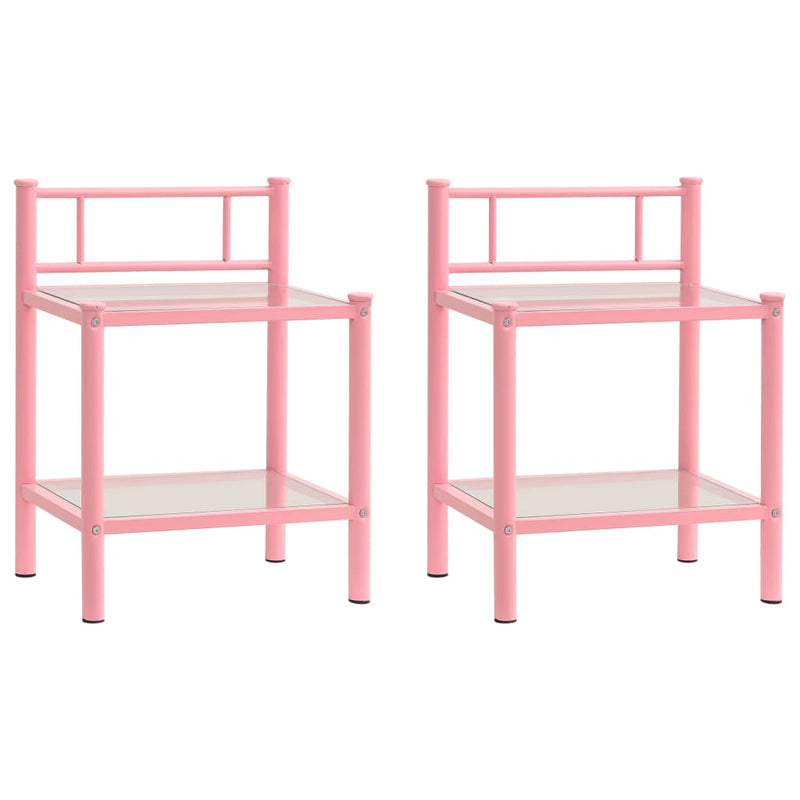 Nachtkastjes 2 st metaal en glas roze en transparant MeubelReus