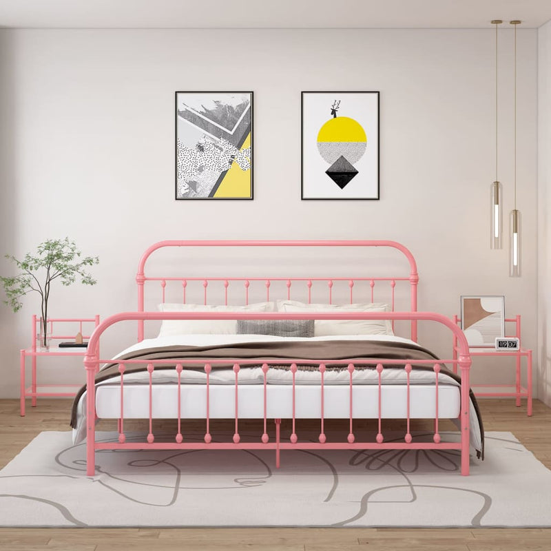 Nachtkastjes 2 st metaal en glas roze en transparant MeubelReus