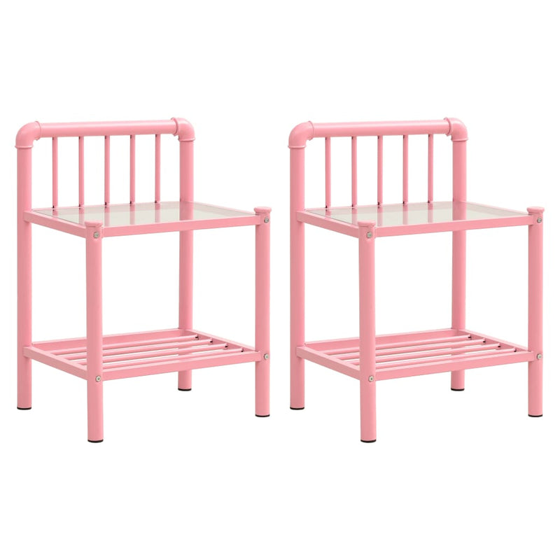 Nachtkastjes 2 st metaal en glas roze en transparant MeubelReus