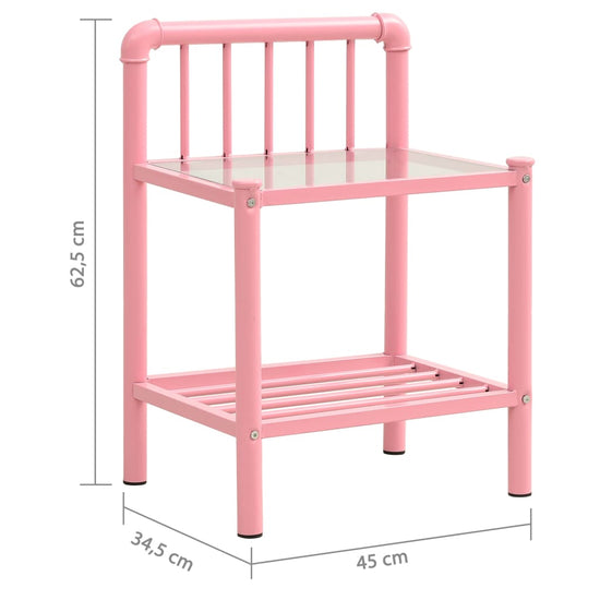 Nachtkastjes 2 st metaal en glas roze en transparant MeubelReus