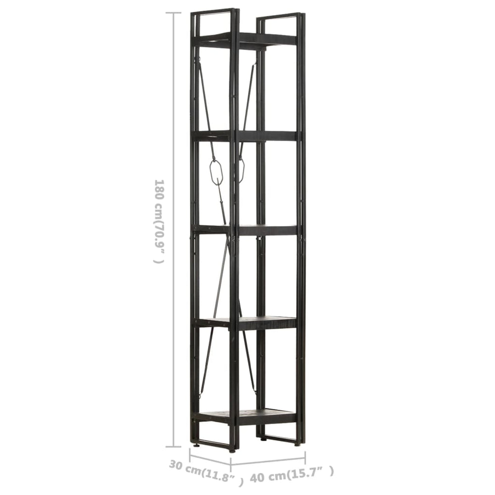 Boekenkast met 5 schappen 40x30x180 cm massief mangohout zwart MeubelReus