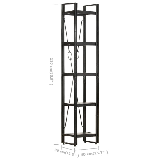 Boekenkast met 5 schappen 40x30x180 cm massief mangohout zwart MeubelReus