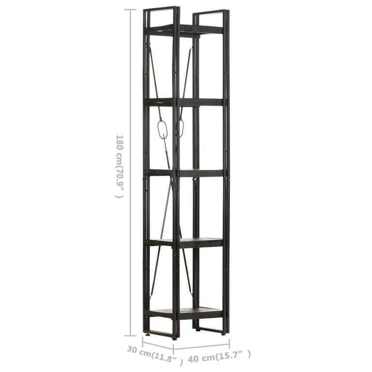Boekenkast met 5 schappen 40x30x180 cm massief mangohout zwart MeubelReus