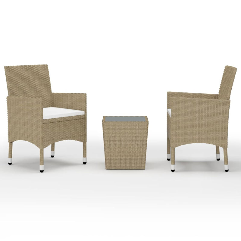 3-delige Bistroset poly rattan en gehard glas beige MeubelReus