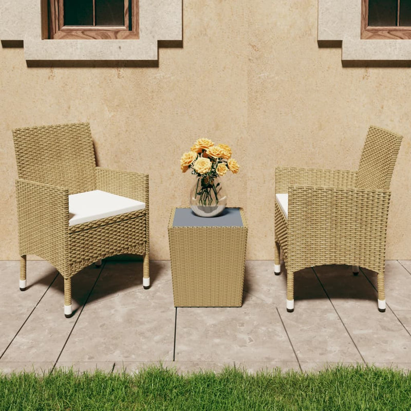 3-delige Bistroset poly rattan en gehard glas beige MeubelReus
