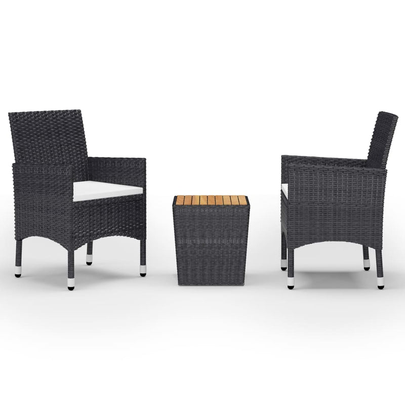 3-delige Bistroset poly rattan en acaciahout zwart MeubelReus