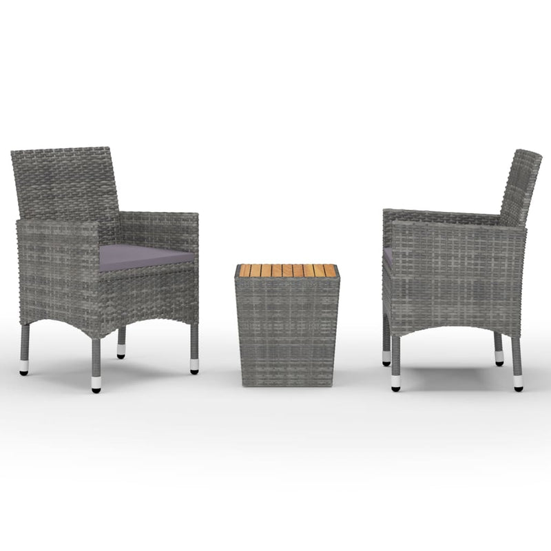 3-delige Bistroset poly rattan en acaciahout grijs MeubelReus