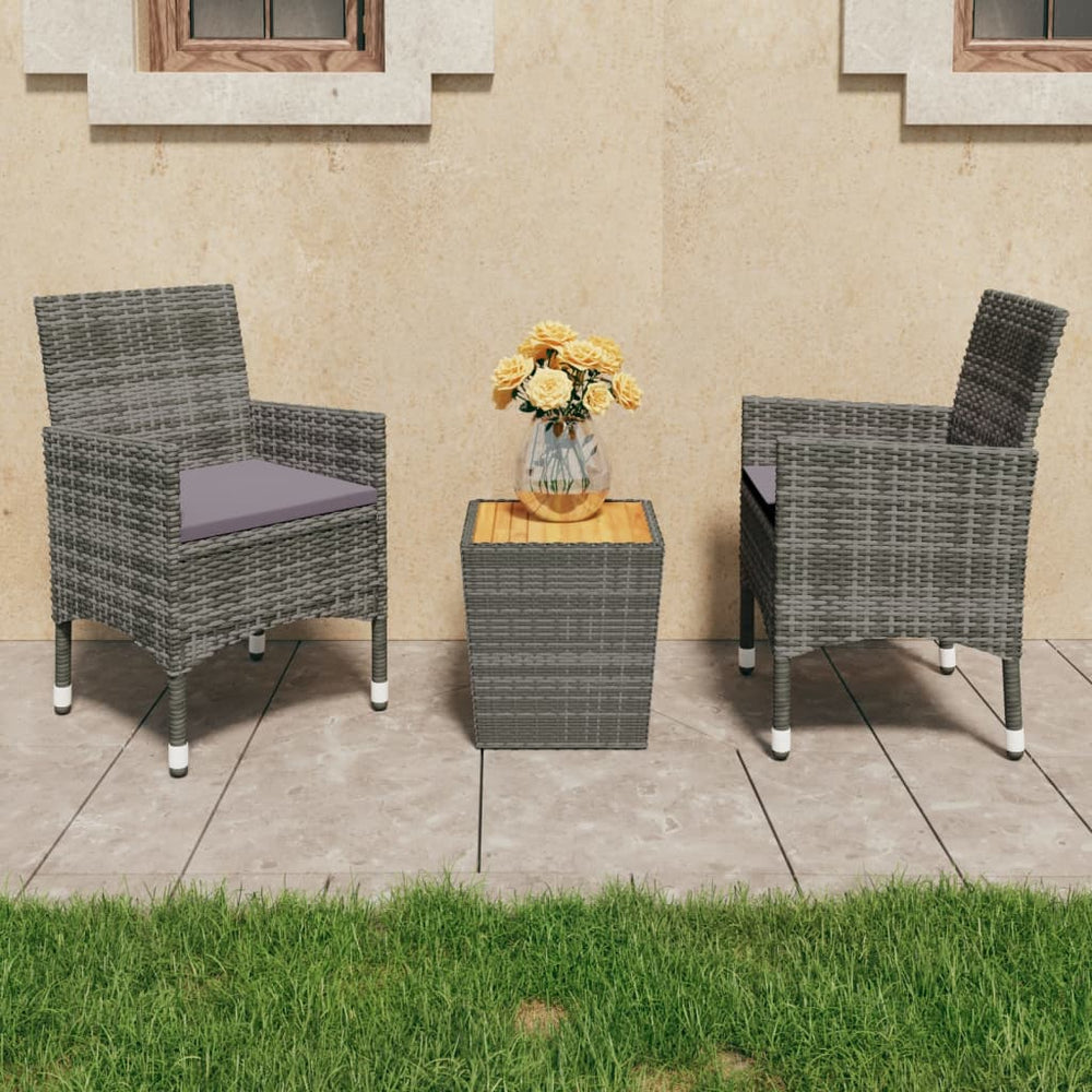 3-delige Bistroset poly rattan en acaciahout grijs MeubelReus