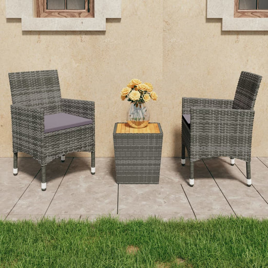 3-delige Bistroset poly rattan en acaciahout grijs MeubelReus