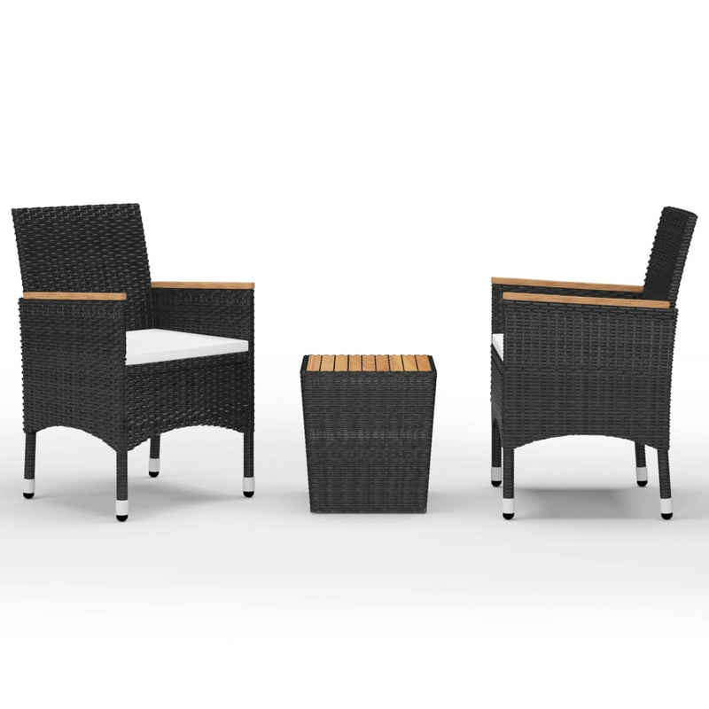 3-delige Bistroset poly rattan en acaciahout zwart MeubelReus