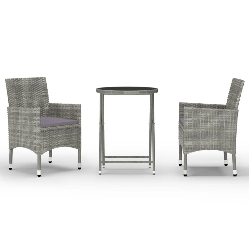 3-delige Bistroset poly rattan en gehard glas grijs MeubelReus