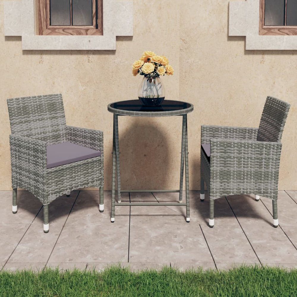 3-delige Bistroset poly rattan en gehard glas grijs MeubelReus