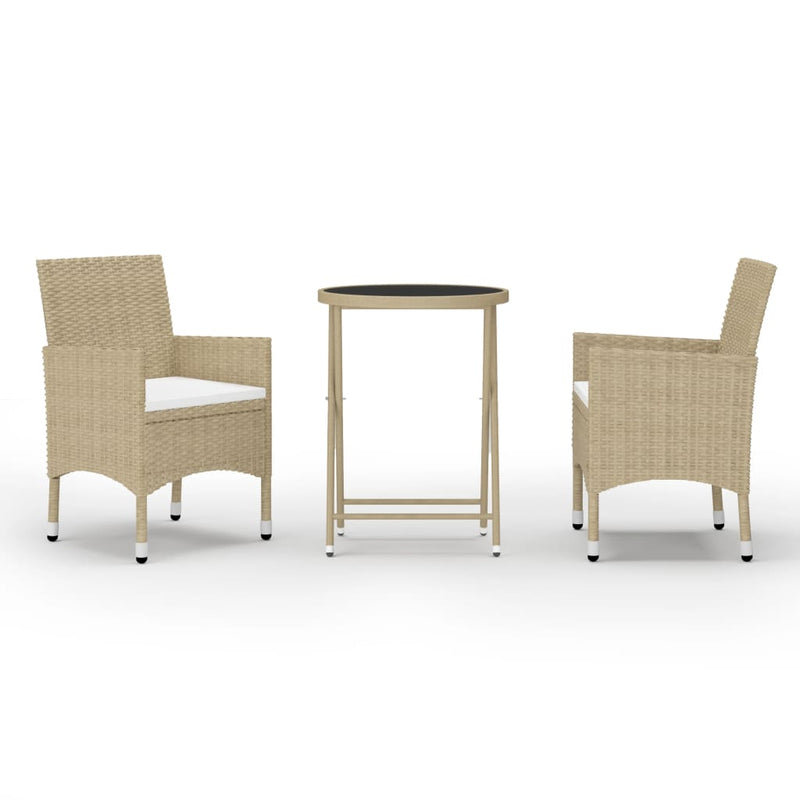 3-delige Bistroset poly rattan en gehard glas beige MeubelReus