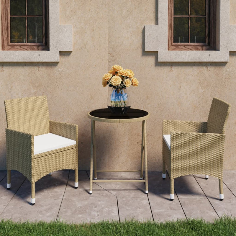 3-delige Bistroset poly rattan en gehard glas beige MeubelReus