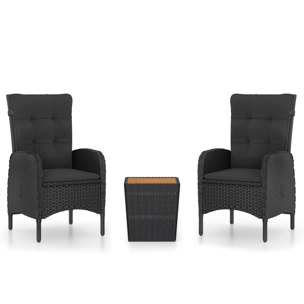 3-delige Bistroset poly rattan en accaciahout zwart MeubelReus