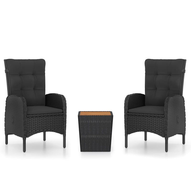 3-delige Bistroset poly rattan en accaciahout zwart MeubelReus